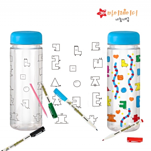 환경지킴이 캠페인 국산 정품 젖병소재 냉온 겸용 에코젠 보틀 물병500ml _한글 그리기 색칠하기 (뚜껑색상랜덤)