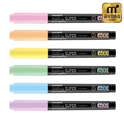[모나미] 에딩슈퍼 형광펜 600 파스텔 컬러 6색