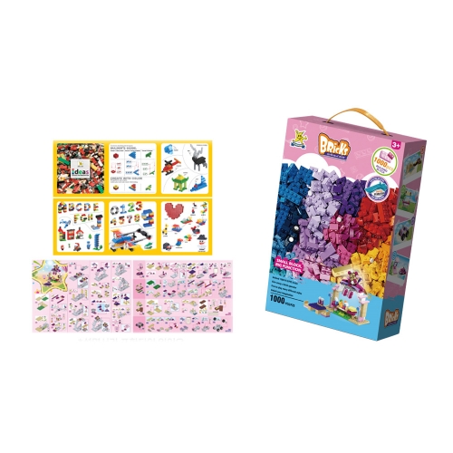 클래식 핑크 1000PCS 호환블럭 기본형+여아 미니어처+블럭판 리필 블록 놀이 장난감