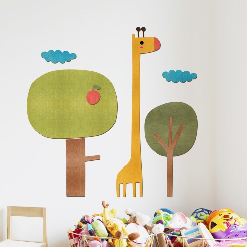 우드스티커 기린과나무 컬러완제품
