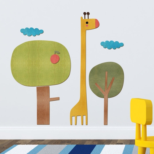 우드스티커 기린과나무 컬러완제품