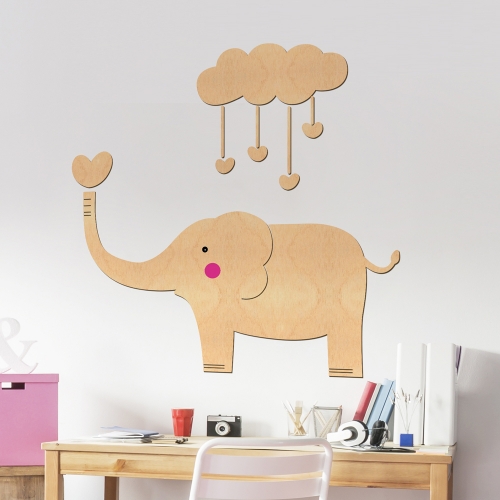 우드스티커 구름과코끼리 반제품