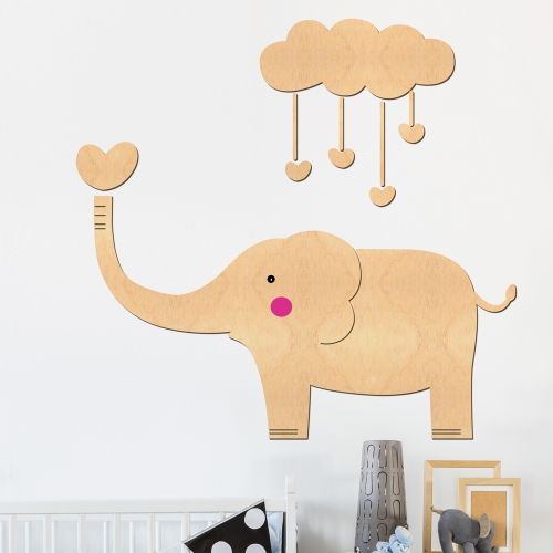 우드스티커 구름과코끼리 반제품