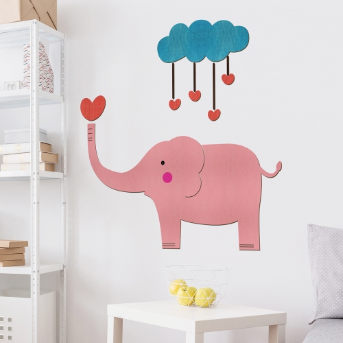 우드스티커 구름과코끼리 컬러완제품