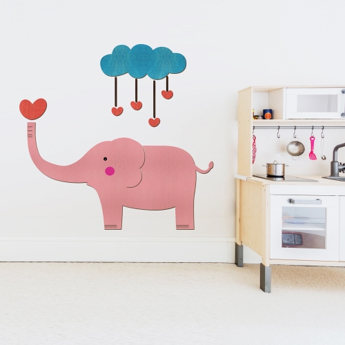 우드스티커 구름과코끼리 컬러완제품