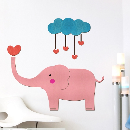 우드스티커 구름과코끼리 컬러완제품