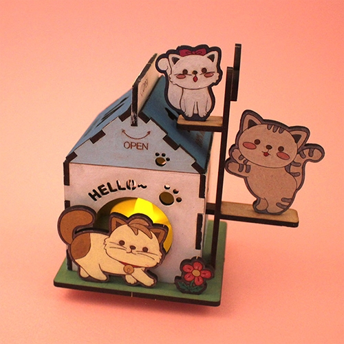 [아이디몬] 우드 DIY 냥냥이네 무드등 (LED촛불포함)