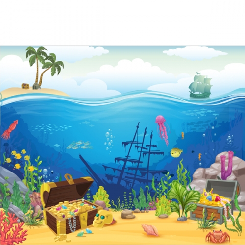 [파티붕붕]D3194 바다 배경 현수막 / 어린이집 유치원 여름 보물상자 플랜카드 제작