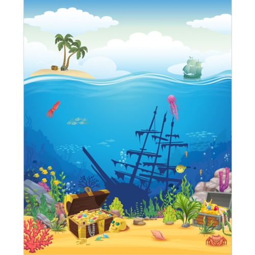 [파티붕붕]D3194 바다 배경 현수막 / 어린이집 유치원 여름 보물상자 플랜카드 제작