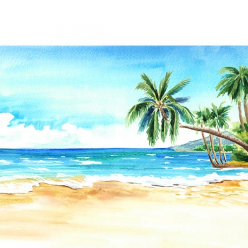 [파티붕붕]D3129 해변 현수막 / 여름 바다 현수막 유치원 어린이집 비치 야자수 포토존