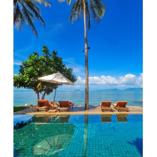 [파티붕붕]D3126 해변 현수막 / 유치원 어린이집 여름 야자수 배경 현수막 제작