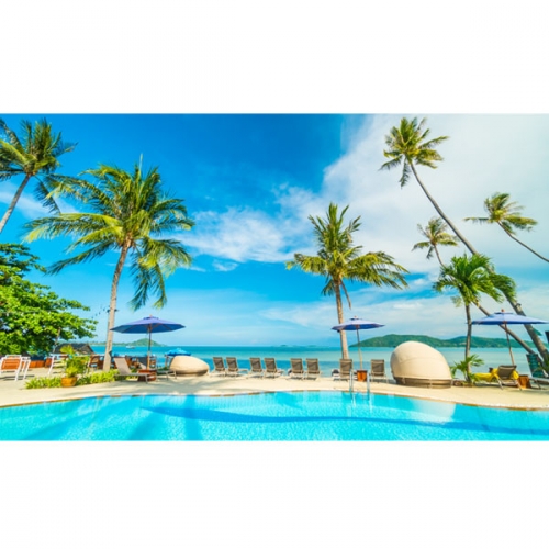 [파티붕붕]D3128 바다 현수막 / 물놀이 현수막 유치원 어린이집 해변 야자수 배경 플랜카드