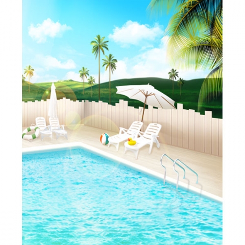 [파티붕붕]D2935 풀빌라 현수막 / 야외 수영장 현수막 여름 배경 물놀이 플랜카드