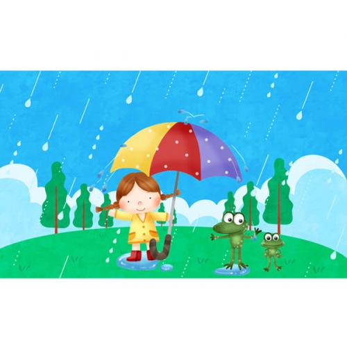 [파티붕붕]D3050 우산 현수막 / 봄비 빗방울 어린이집 유치원 장마 현수막 제작