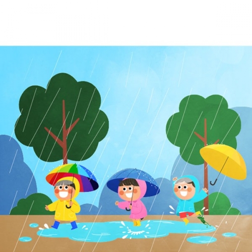D3053 소나기 현수막 / 유치원 어린이집 여름 장마 우산 비 포토존 배경 현수막