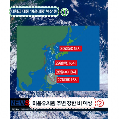 [파티붕붕]D3074 태풍 현수막 / 어린이집 유치원 날씨 현수막 뉴스 앵커 역할 직업 놀이 플랜카드