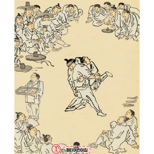 [파티붕붕] D5944 현수막 / 어린이집 유치원 김홍도 씨름 현수막 전통 명절 민속놀이 포토존