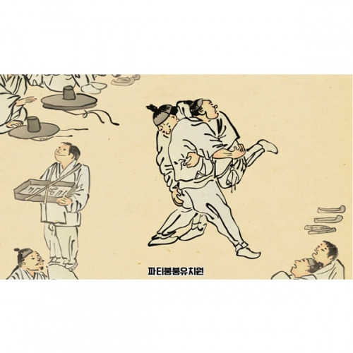 [파티붕붕] D5944 현수막 / 어린이집 유치원 김홍도 씨름 현수막 전통 명절 민속놀이 포토존