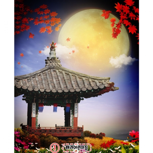 [파티붕붕]D4987 추석 현수막 / 유치원 어린이집 한가위 현수막 달님 배경 포토존