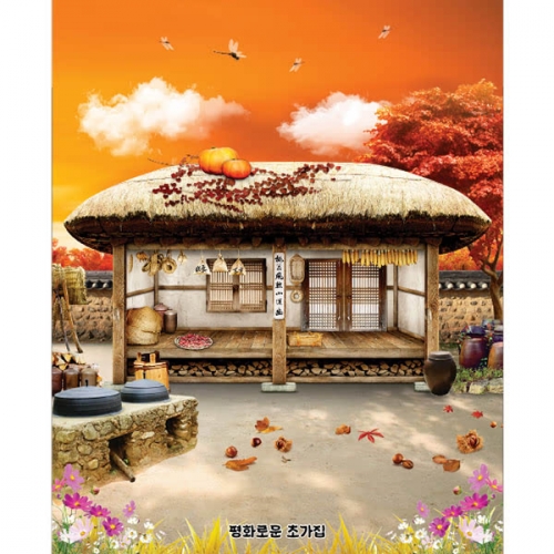 [파티붕붕]D4912 전통가옥 현수막 / 초가집 현수막 유치원 어린이집 시골 전통민속 배경 포토존