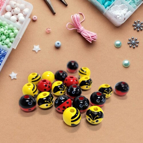 [탑키드] 꿀벌/무당벌레 원형 나무구슬 비즈(약16mm 10개입)