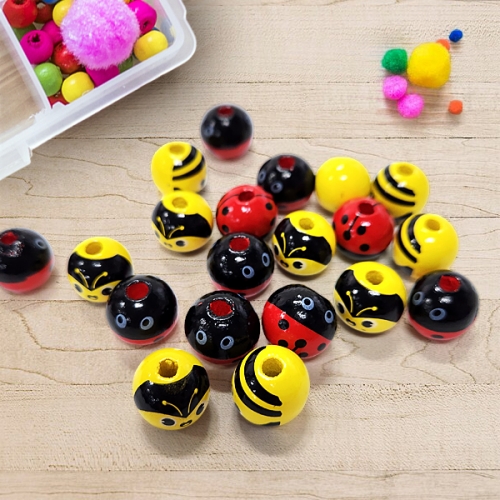 [탑키드] 꿀벌/무당벌레 원형 나무구슬 비즈(약16mm 10개입)