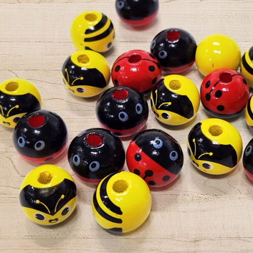 [탑키드] 꿀벌/무당벌레 원형 나무구슬 비즈(약16mm 10개입)