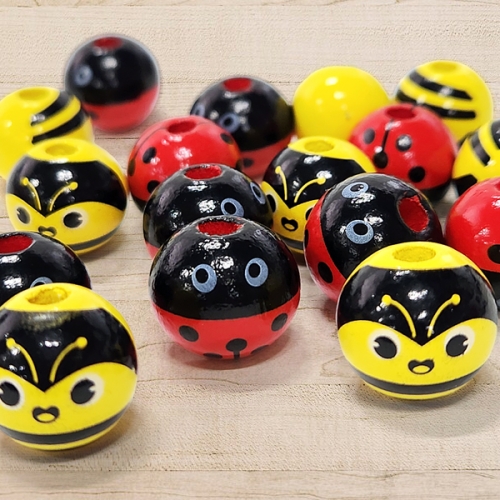 [탑키드] 꿀벌/무당벌레 원형 나무구슬 비즈(약16mm 10개입)