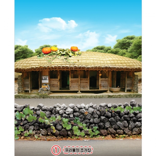 [파티붕붕]D4911 전통민속 배경 현수막 / 어린이집 유치원 전통마을 초가집 현수막 제작