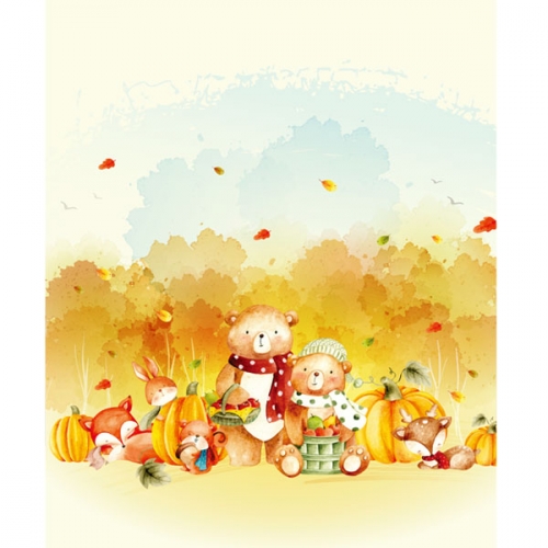 [파티붕붕]D3412 현수막 / 숲속 동물 현수막 가을 단풍 배경 플랜카드