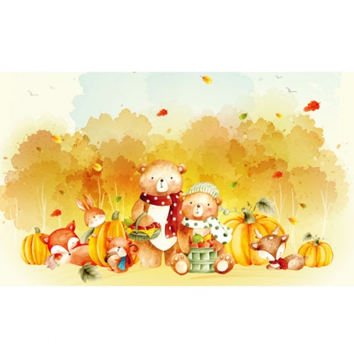 [파티붕붕]D3412 현수막 / 숲속 동물 현수막 가을 단풍 배경 플랜카드