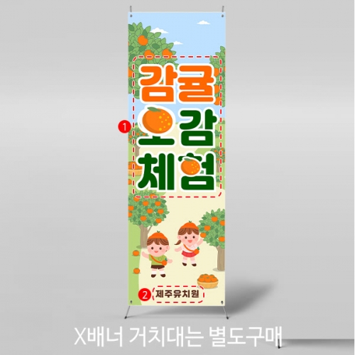 [파티붕붕] X배너 5231 / 유치원 감귤 과수원 체험농장 배너 어린이집 귤나무 포토존