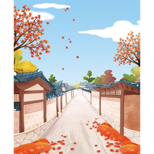 [파티붕붕]D3375 초가집 현수막 / 가을 시골집 한옥마을 현수막 전통배경 포토존 제작