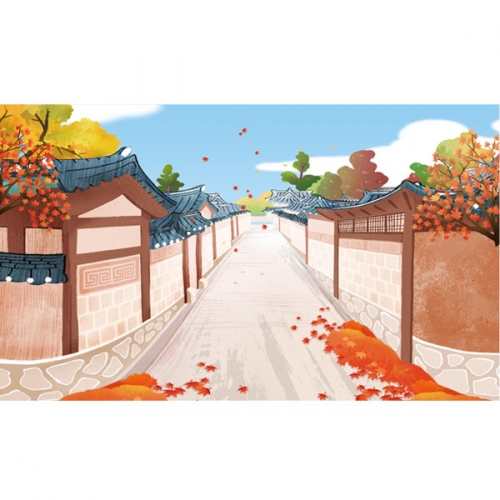 [파티붕붕]D3375 초가집 현수막 / 가을 시골집 한옥마을 현수막 전통배경 포토존 제작