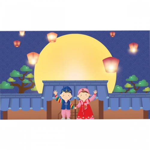 [파티붕붕]D3298 추석 현수막 / 유치원 어린이집 명절 한가위 전통 보름달 배경 현수막