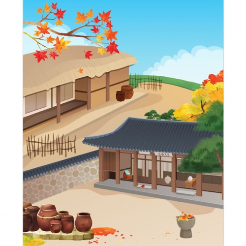 [파티붕붕] D3031 가을 현수막 / 어린이집 유치원 단풍나무 현수막 초가집 시골배경 플랜카드