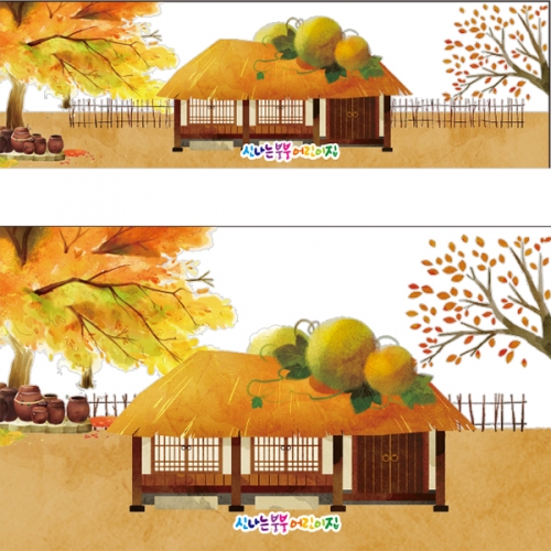 [파티붕붕] D2758 가을배경 현수막 / 유치원 어린이집 가을 단풍 현수막 초가집 배경 플랜카드 제작