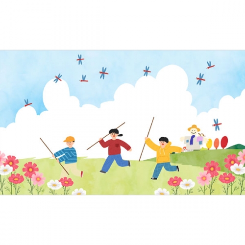 [파티붕붕] D3234 잠자리 곤충 현수막 / 가을 현수막 코스모스 배경 플랜카드 제작