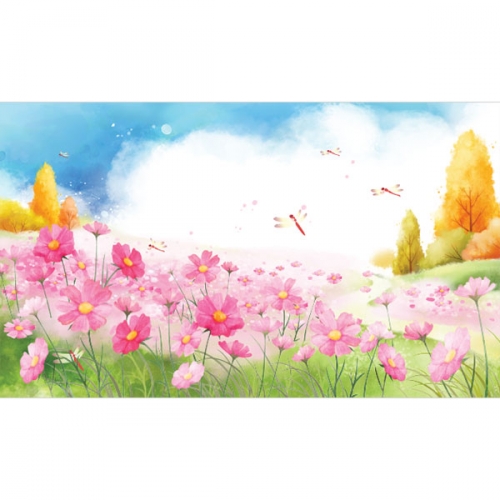 [파티붕붕]D3317 잠자리 현수막 / 어린이집 유치원 가을배경 현수막 코스모스 포토존 제작