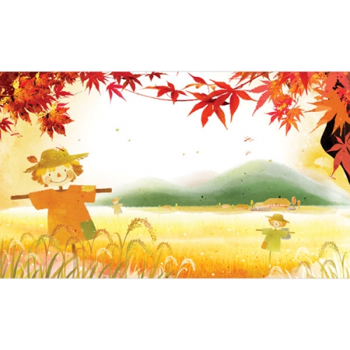 [파티붕붕]D3314 허수아비 현수막 / 가을 현수막 어린이집 유치원 들녁 벼 단풍 포토존