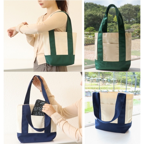 무지 에코백 배색 손잡이 와이드 데일리 포켓 에코백 네이비 그린 선택
