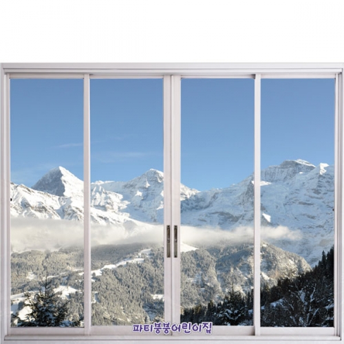 [파티붕붕]D5373 현수막 / 유치원 겨울 현수막 어린이집 눈 설경 창문 포토존 제작