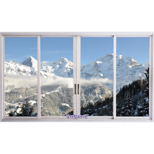 [파티붕붕]D5373 현수막 / 유치원 겨울 현수막 어린이집 눈 설경 창문 포토존 제작