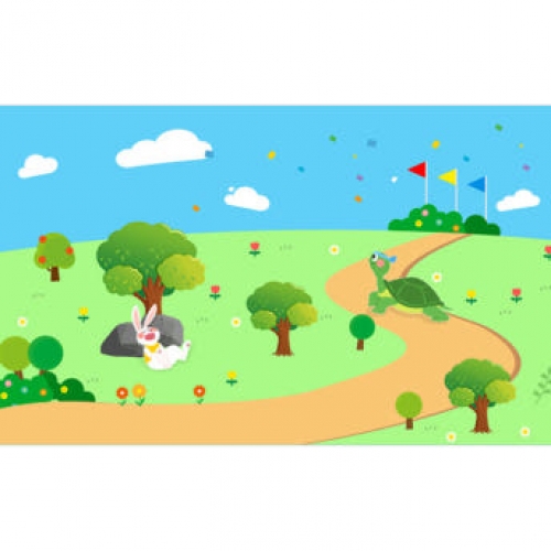 [파티붕붕] D3041 전래동화 현수막 / 유치원 어린이집 토끼와거북이 동화 배경 현수막