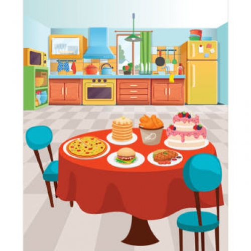 [파티붕붕] D3035 / 어린이집 유치원 서울쥐시골쥐 식탁 주방 부엌배경 동화 포토존 현수막