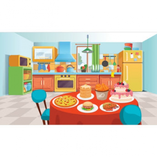 [파티붕붕] D3035 / 어린이집 유치원 서울쥐시골쥐 식탁 주방 부엌배경 동화 포토존 현수막