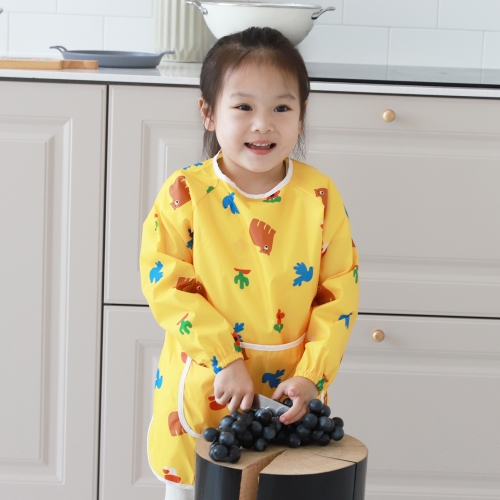 베베슈에뜨 유아동 패턴 방수 긴팔 미술가운, 방수 두건 세트