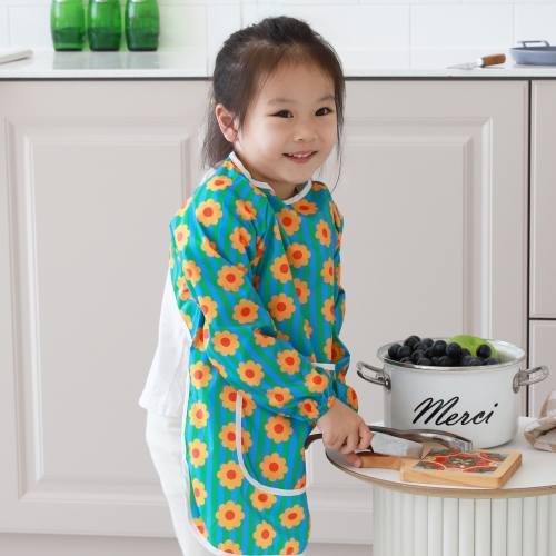 베베슈에뜨 유아동 패턴 방수 긴팔 미술가운, 방수 두건 세트