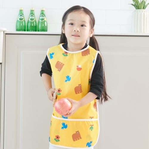 베베슈에뜨 유아동 패턴 방수 민소매 앞치마, 방수 두건, 방수 팔토시 세트