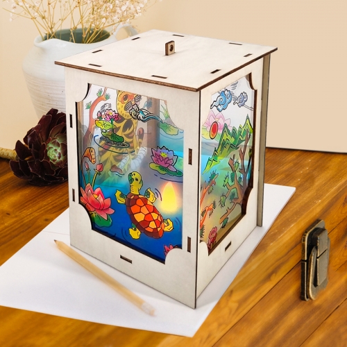 [탑키드] 전통 민화 우드 LED 장식 조명 무드등 만들기(약11 x 10.5 x 15.4cm)